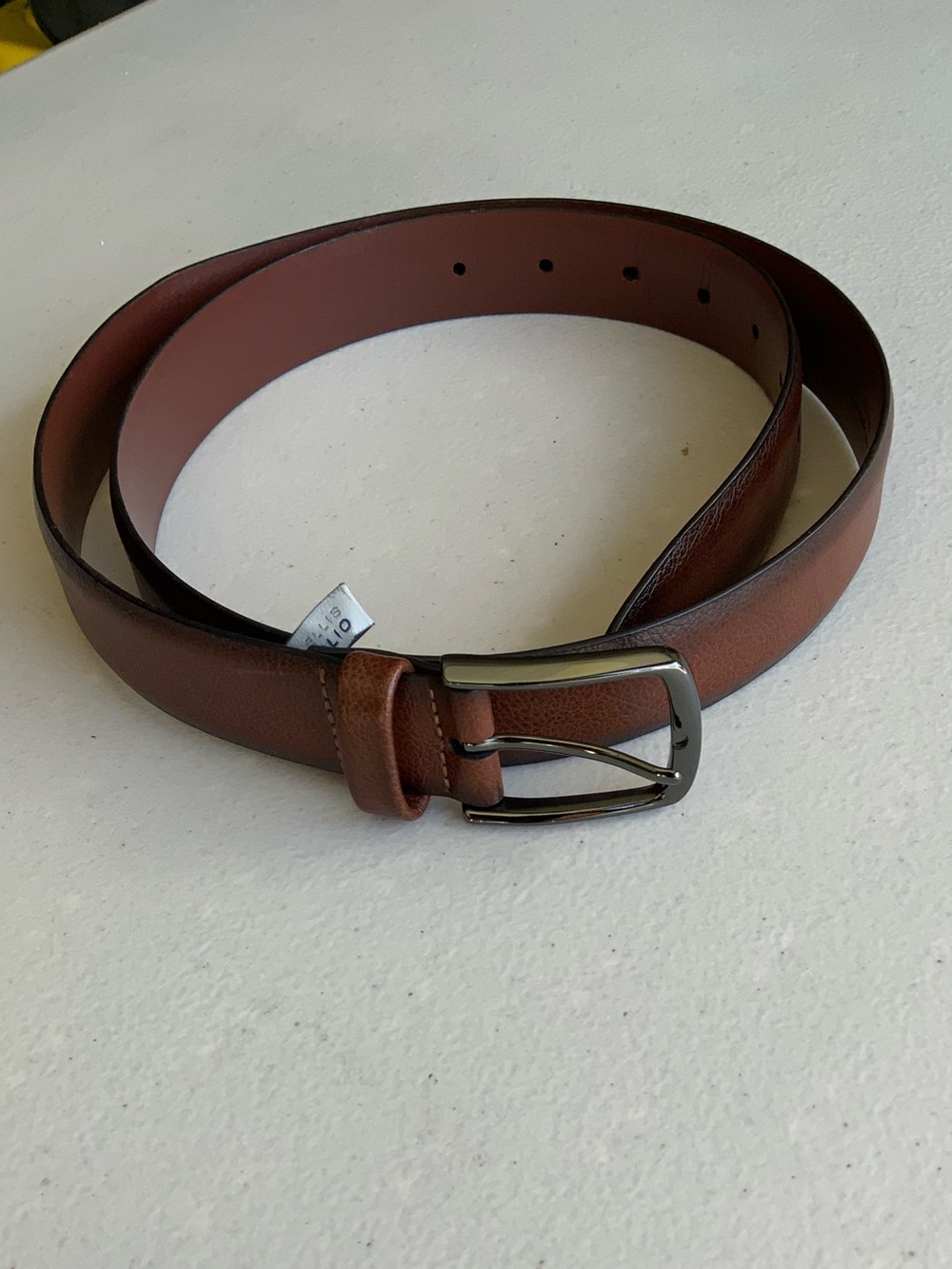 Perry Ellis Men's Tan Leather Belt with Silver Buckle